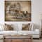 Designart - Medieval Castle with Carriage - Contemporary Print on Natural Pine Wood